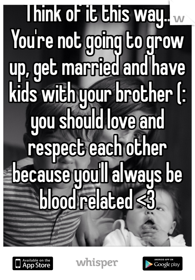 Think of it this way.. You're not going to grow up, get married and have kids with your brother (: you should love and respect each other because you'll always be blood related <3