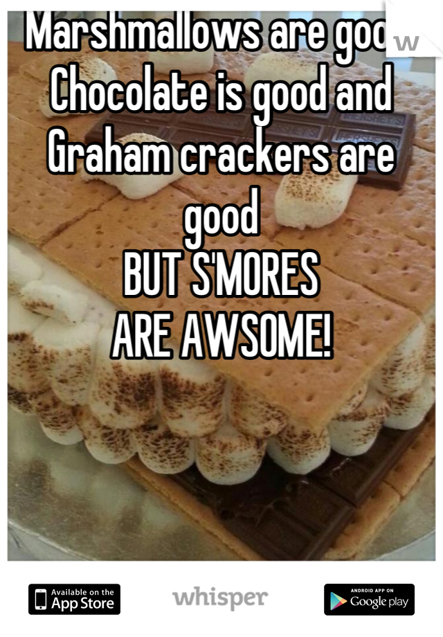 Marshmallows are good,
Chocolate is good and
Graham crackers are good
BUT S'MORES
ARE AWSOME!