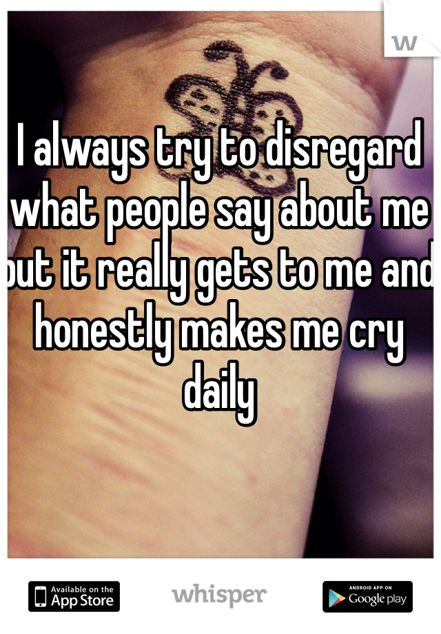 I always try to disregard what people say about me but it really gets to me and honestly makes me cry daily 