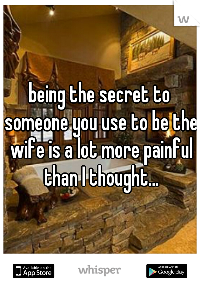 being the secret to someone you use to be the wife is a lot more painful than I thought...