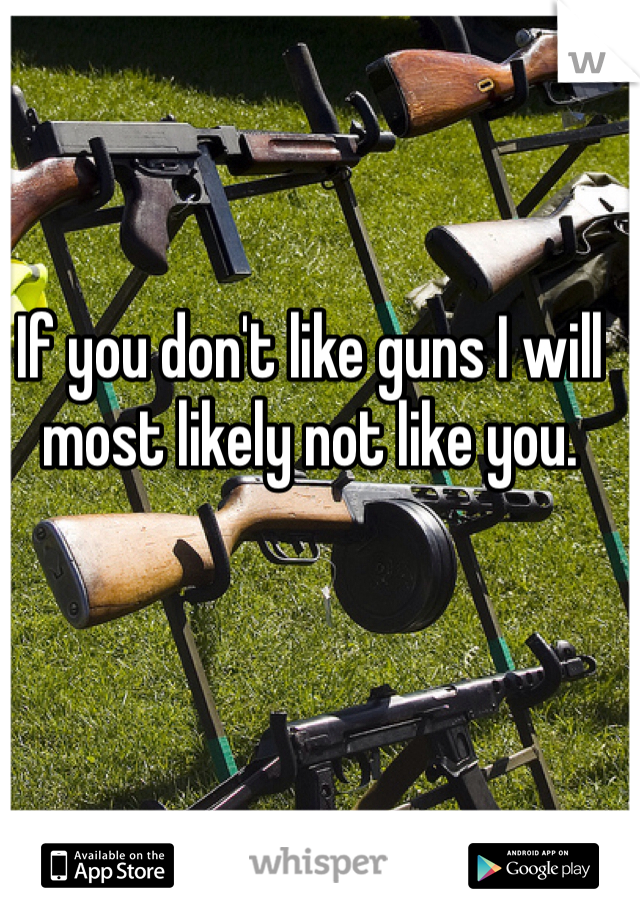 If you don't like guns I will most likely not like you. 