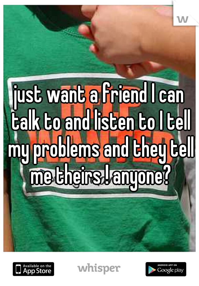 just want a friend I can talk to and listen to I tell my problems and they tell me theirs ! anyone?