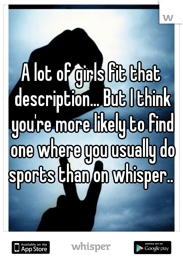 A lot of girls fit that description... But I think you're more likely to find one where you usually do sports than on whisper.. 