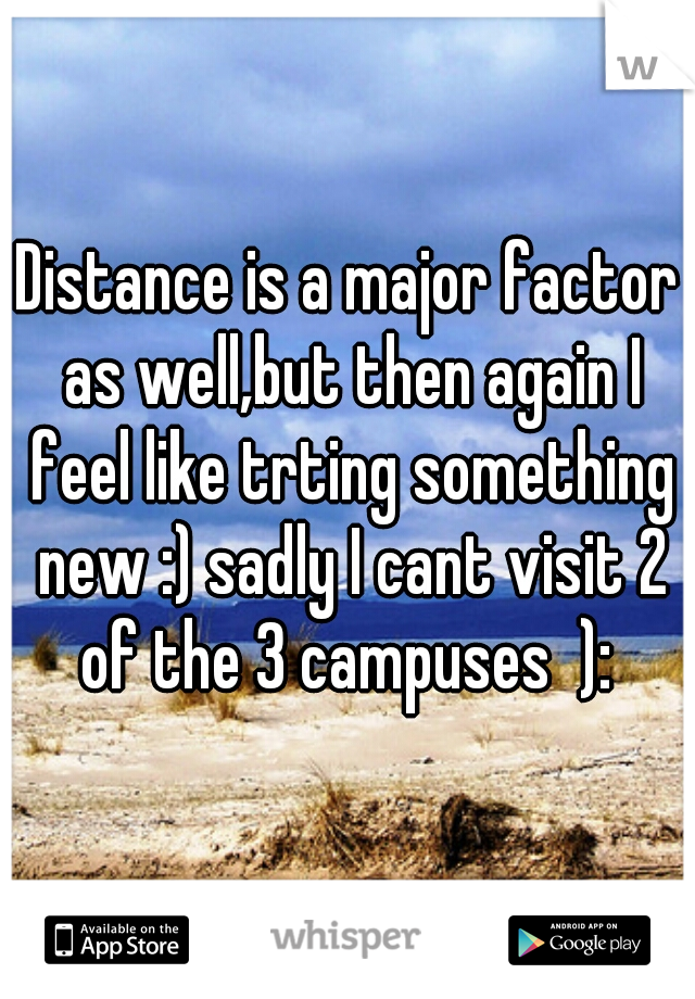 Distance is a major factor as well,but then again I feel like trting something new :) sadly I cant visit 2 of the 3 campuses  ): 