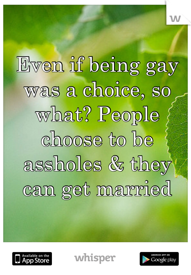 Even if being gay was a choice, so what? People choose to be assholes & they can get married