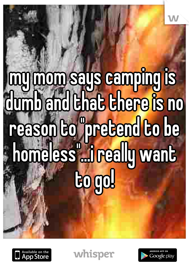 my mom says camping is dumb and that there is no reason to "pretend to be homeless"...i really want to go!