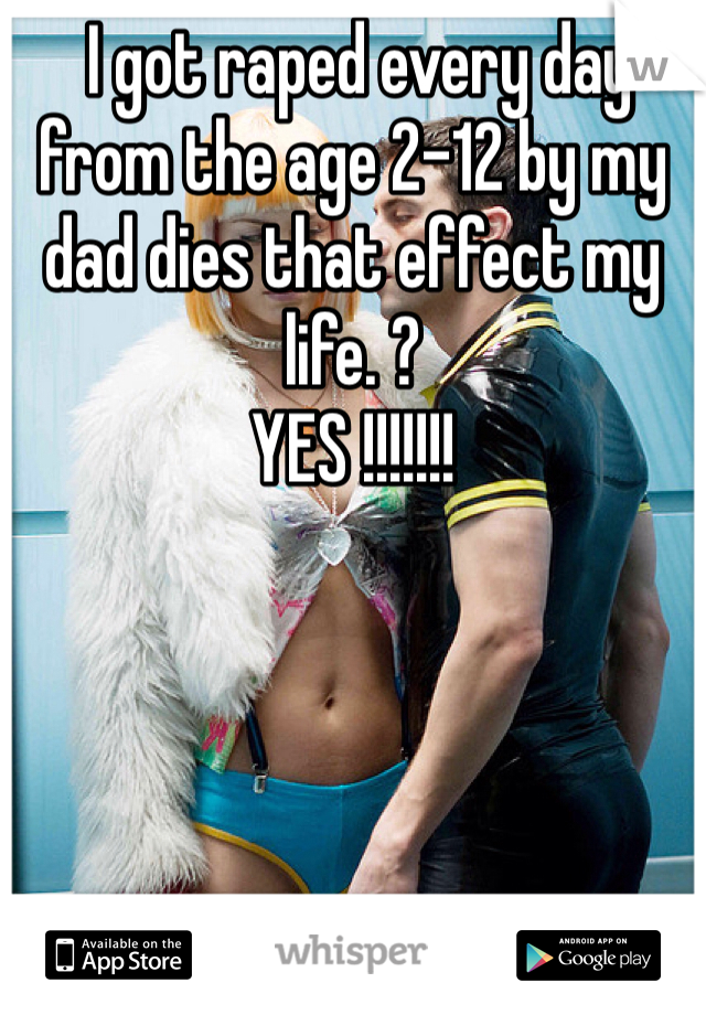  I got raped every day from the age 2-12 by my dad dies that effect my life. ?
YES !!!!!!!