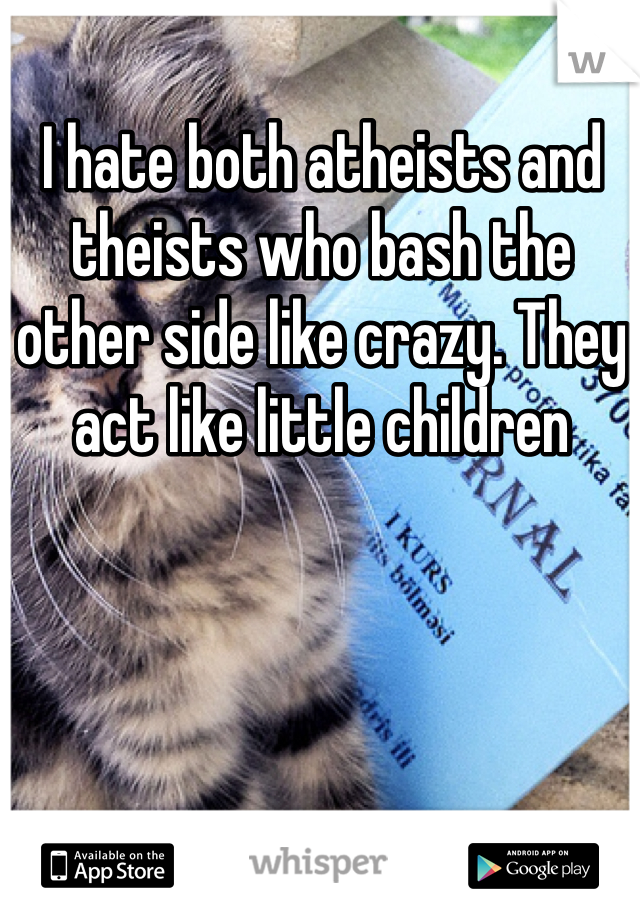 I hate both atheists and theists who bash the other side like crazy. They act like little children 