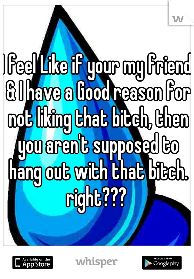 I feel Like if your my friend & I have a Good reason for not liking that bitch, then you aren't supposed to hang out with that bitch. right??? 