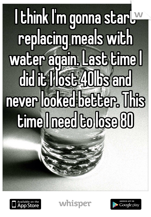 I think I'm gonna start replacing meals with water again. Last time I did it I lost 40lbs and never looked better. This time I need to lose 80