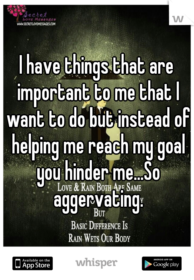 I have things that are important to me that I want to do but instead of helping me reach my goal you hinder me...So aggervating.