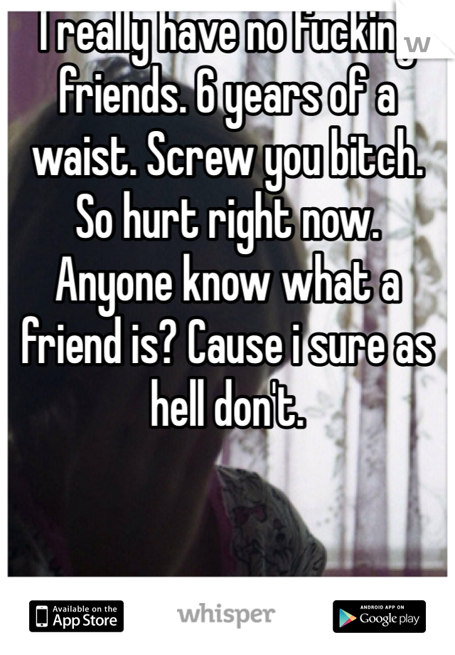 I really have no fucking friends. 6 years of a waist. Screw you bitch. 
So hurt right now. 
Anyone know what a friend is? Cause i sure as hell don't. 