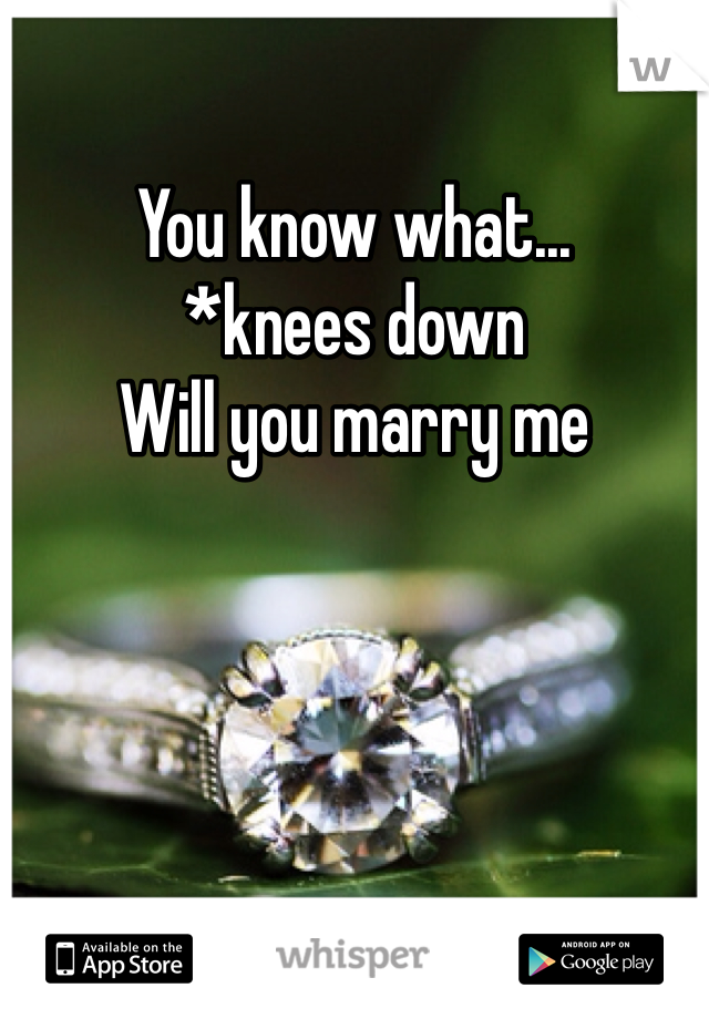 You know what...
*knees down
Will you marry me 
