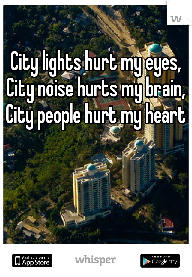 City lights hurt my eyes, City noise hurts my brain, City people hurt my heart