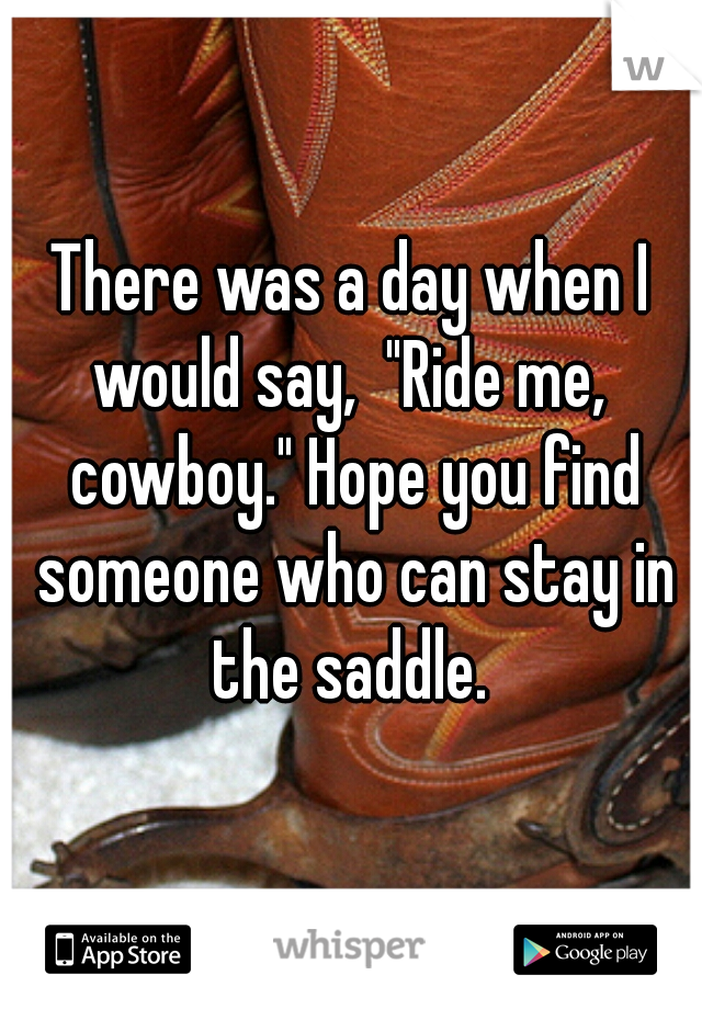 There was a day when I would say,  "Ride me,  cowboy." Hope you find someone who can stay in the saddle. 