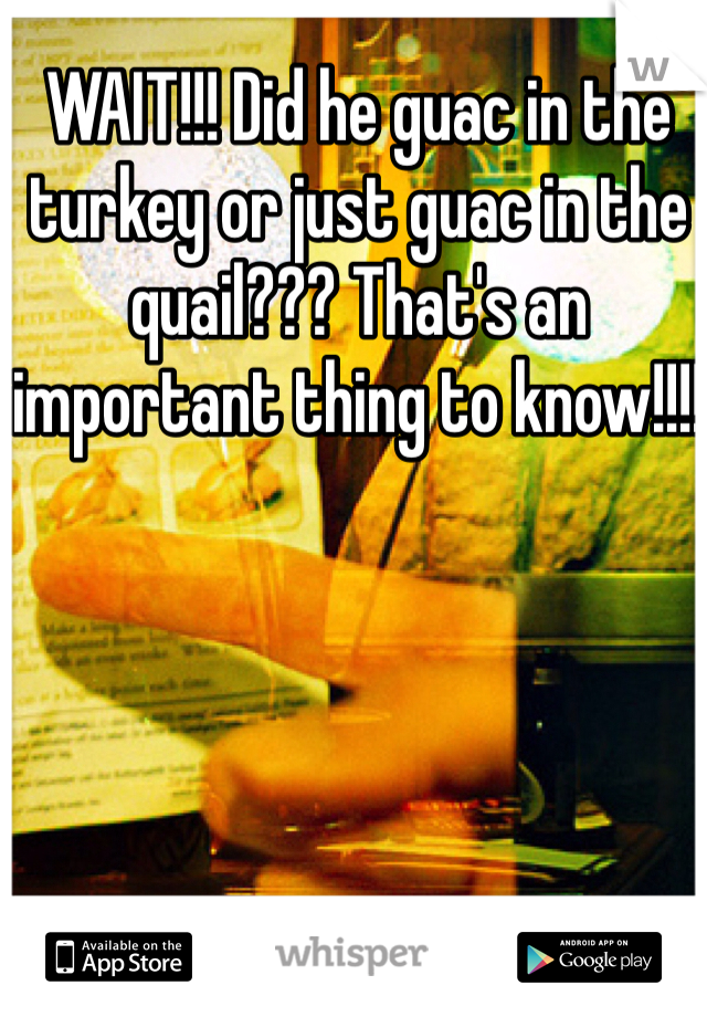 WAIT!!! Did he guac in the turkey or just guac in the quail??? That's an important thing to know!!!!