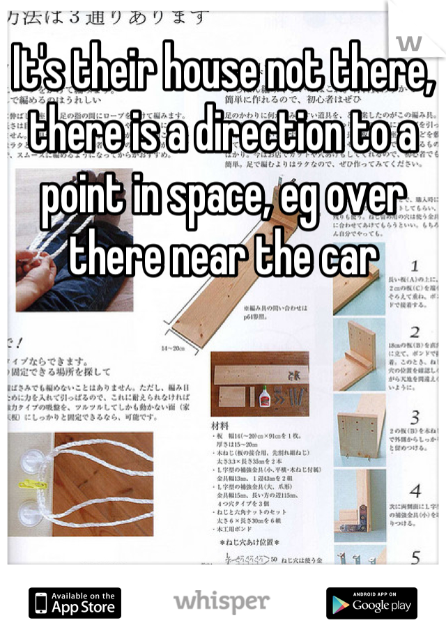 It's their house not there, there is a direction to a point in space, eg over there near the car