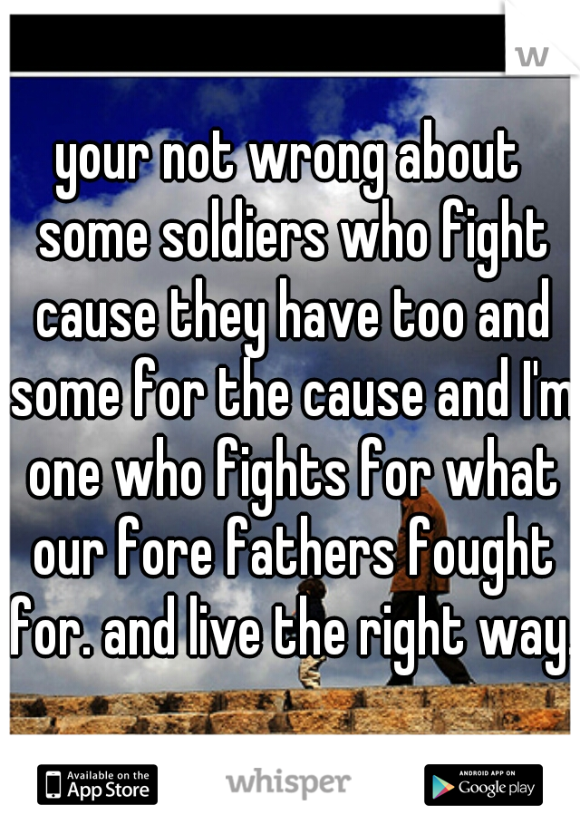 your not wrong about some soldiers who fight cause they have too and some for the cause and I'm one who fights for what our fore fathers fought for. and live the right way.