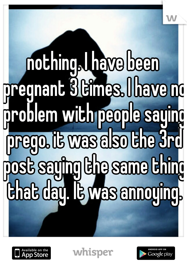 nothing. I have been pregnant 3 times. I have no problem with people saying prego. it was also the 3rd post saying the same thing that day. It was annoying.