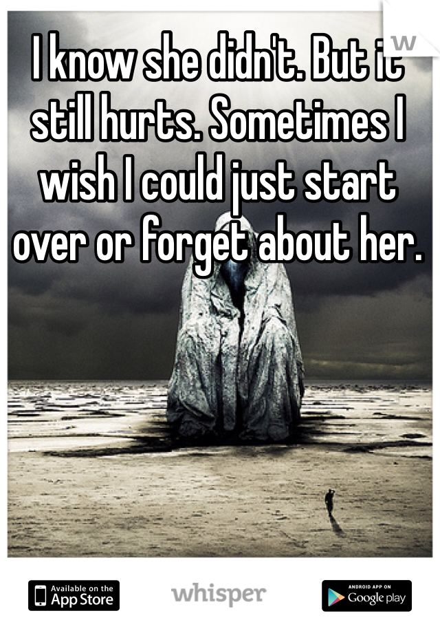 I know she didn't. But it still hurts. Sometimes I wish I could just start over or forget about her. 