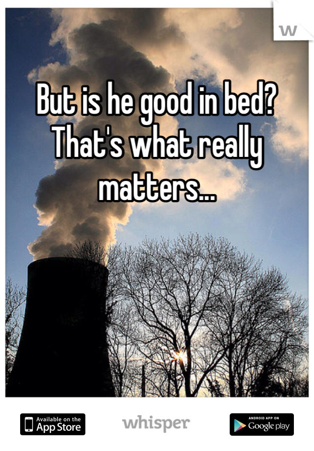 But is he good in bed?
That's what really matters...