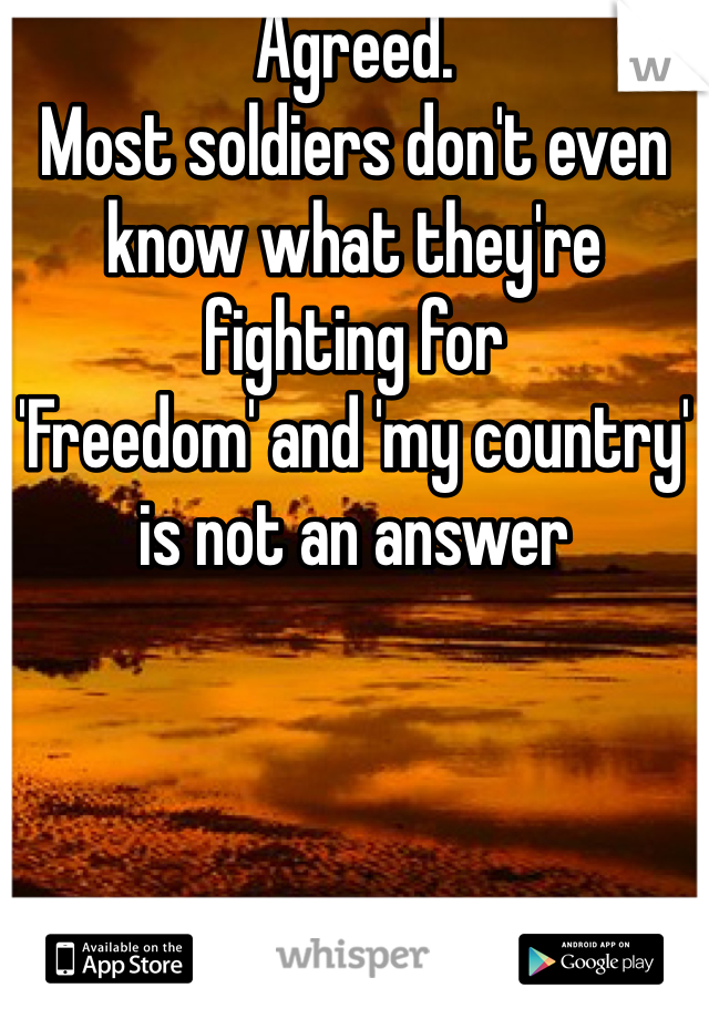 Agreed.
Most soldiers don't even know what they're fighting for 
'Freedom' and 'my country' is not an answer 