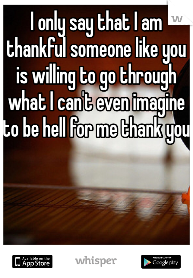 I only say that I am thankful someone like you is willing to go through what I can't even imagine to be hell for me thank you