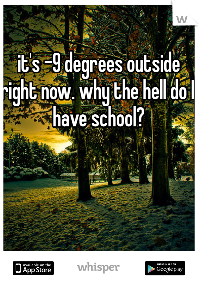 it's -9 degrees outside right now. why the hell do I have school? 