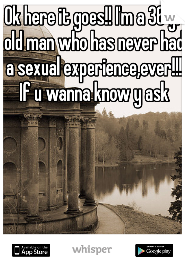 Ok here it goes!! I'm a 36 yr old man who has never had a sexual experience,ever!!! If u wanna know y ask