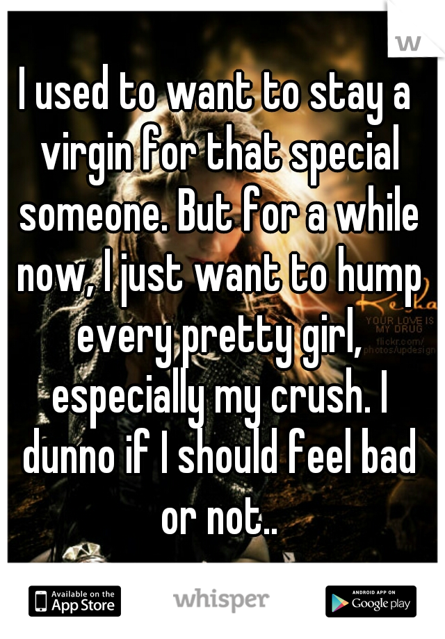 I used to want to stay a virgin for that special someone. But for a while now, I just want to hump every pretty girl, especially my crush. I dunno if I should feel bad or not..