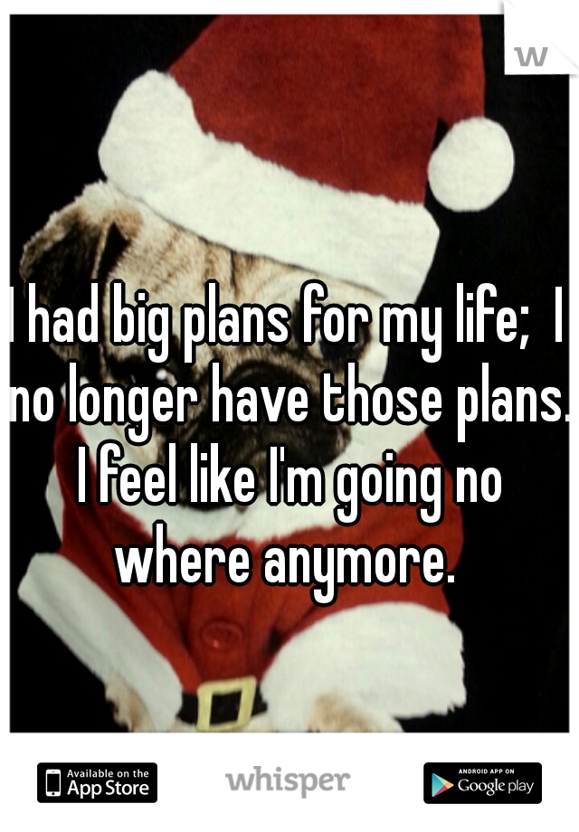 I had big plans for my life;  I no longer have those plans. I feel like I'm going no where anymore. 