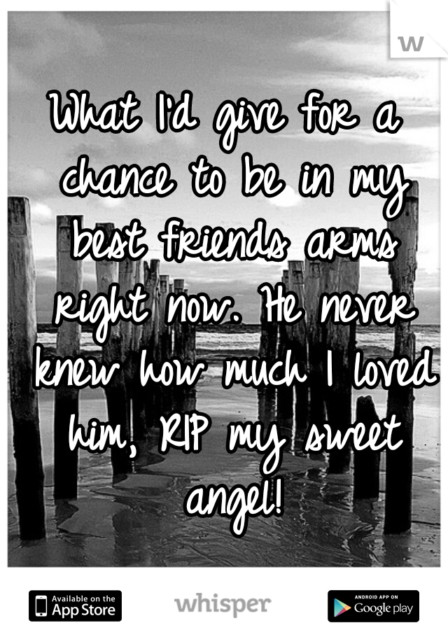 What I'd give for a chance to be in my best friends arms right now. He never knew how much I loved him, RIP my sweet angel!