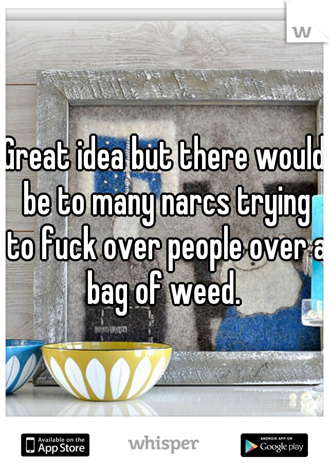 Great idea but there would be to many narcs trying to fuck over people over a bag of weed. 