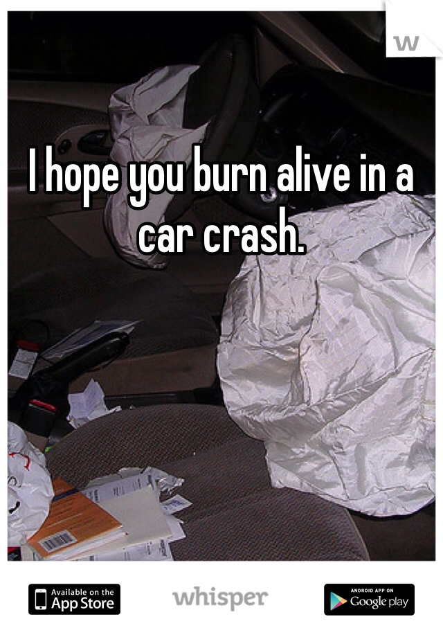 I hope you burn alive in a car crash. 