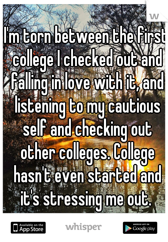 I'm torn between the first college I checked out and falling in love with it, and listening to my cautious self and checking out other colleges. College hasn't even started and it's stressing me out. 