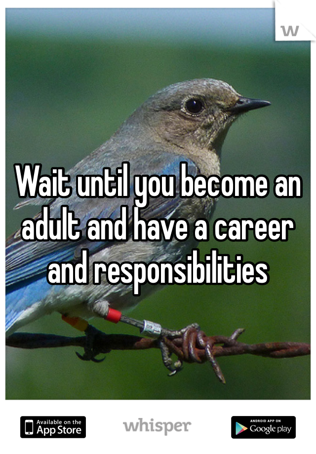 Wait until you become an adult and have a career and responsibilities 