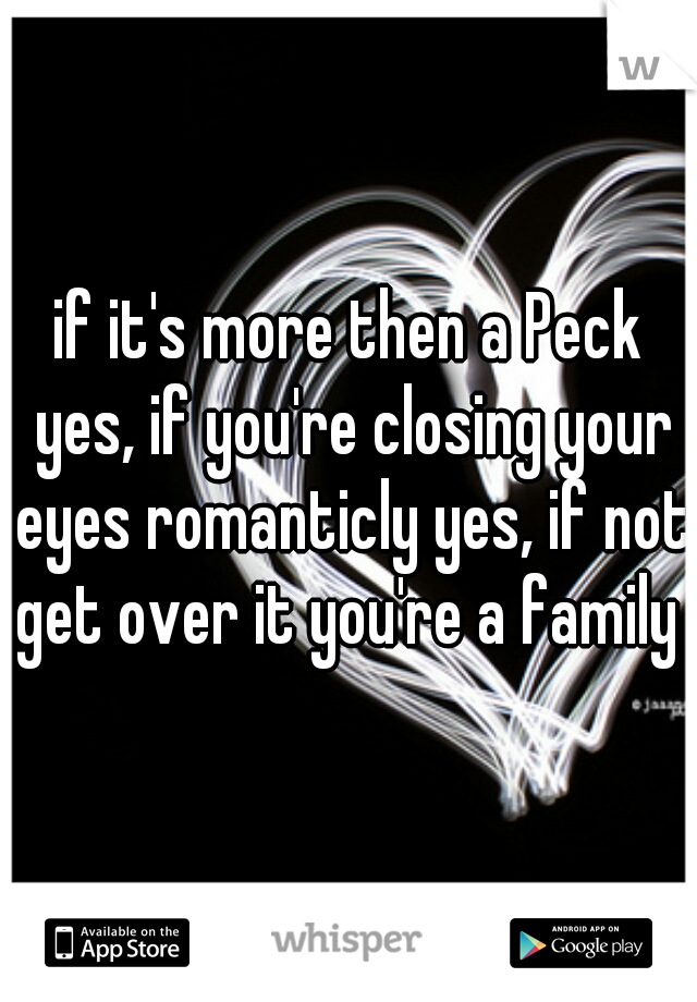 if it's more then a Peck yes, if you're closing your eyes romanticly yes, if not get over it you're a family 