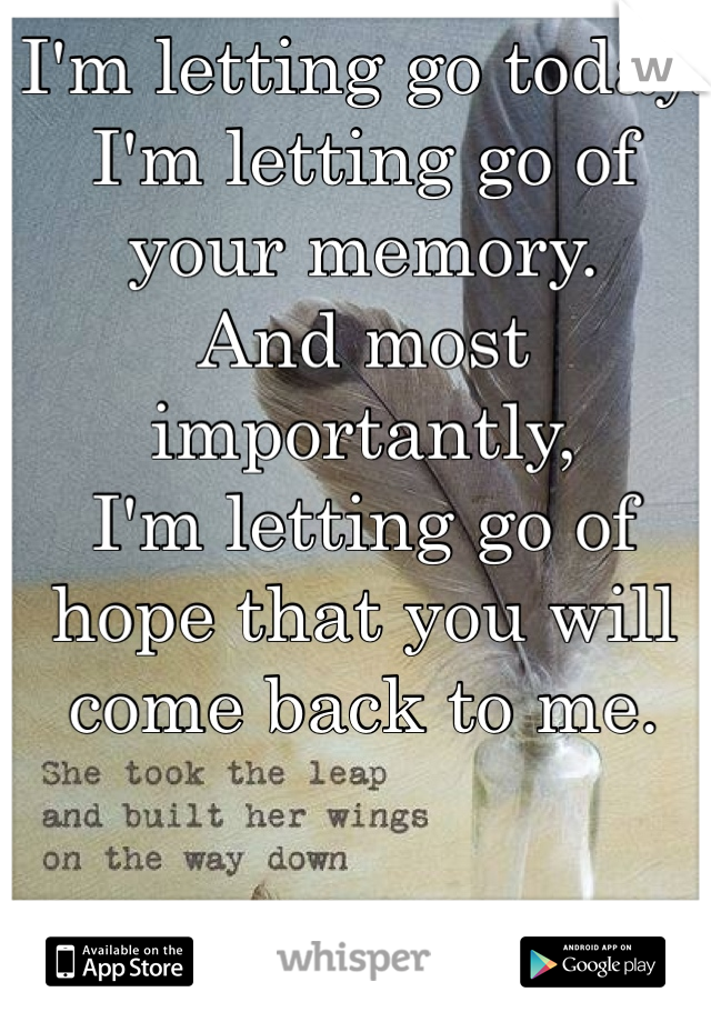 I'm letting go today.
I'm letting go of your memory.
And most importantly, 
I'm letting go of hope that you will come back to me.