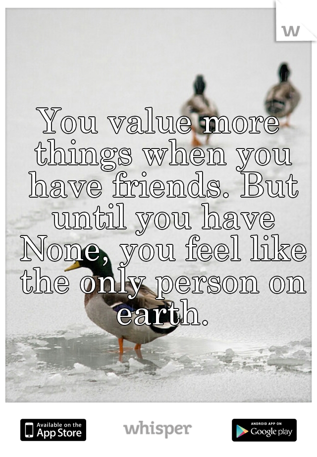 You value more things when you have friends. But until you have None, you feel like the only person on earth.