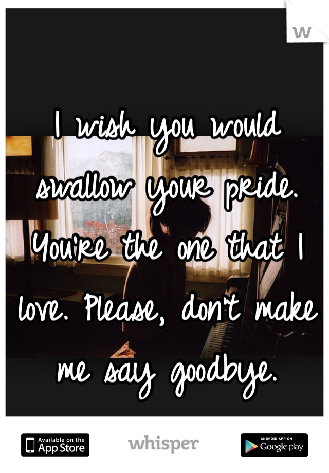 I wish you would swallow your pride. You're the one that I love. Please, don't make me say goodbye. 