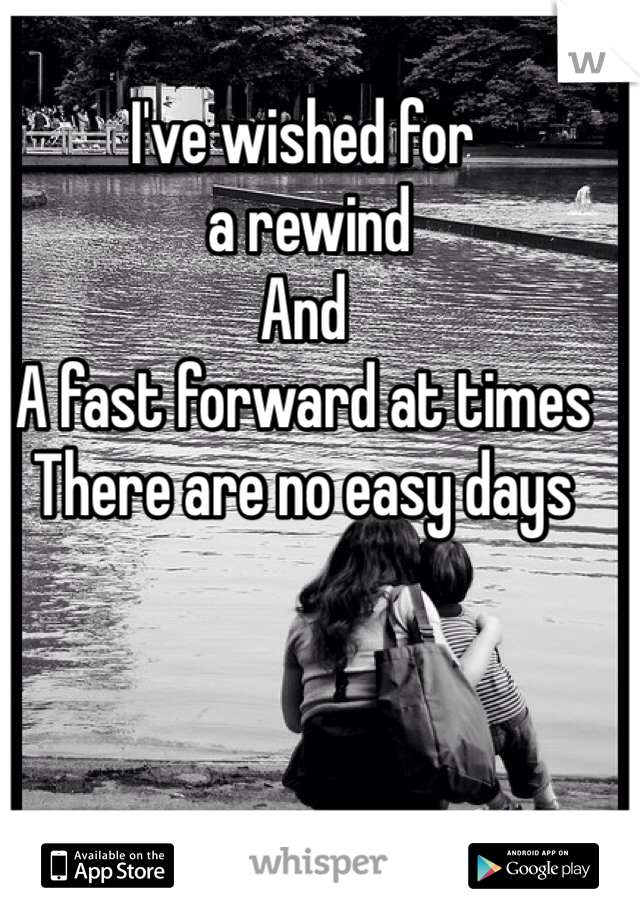 I've wished for
 a rewind
And 
A fast forward at times
There are no easy days 