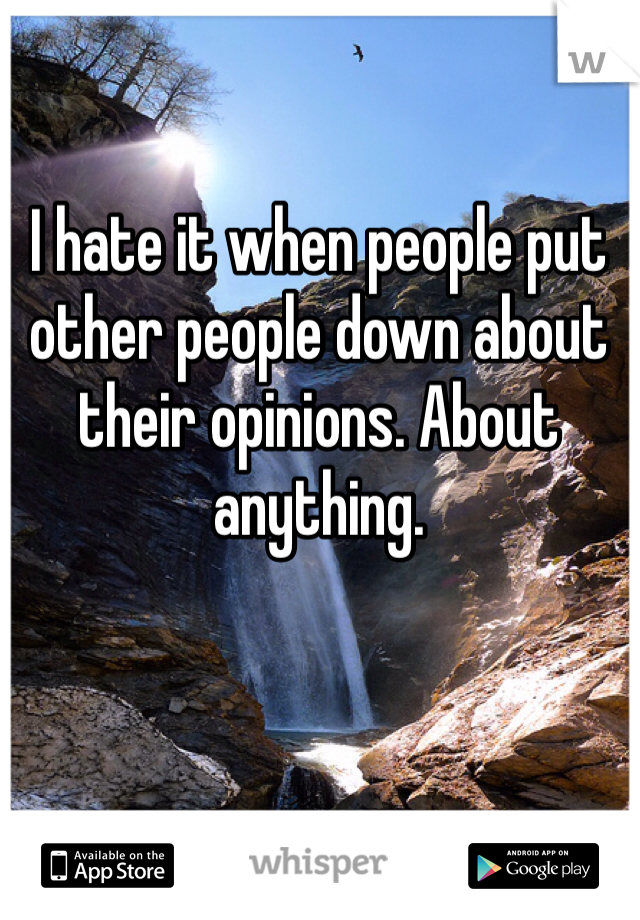 I hate it when people put other people down about their opinions. About anything. 