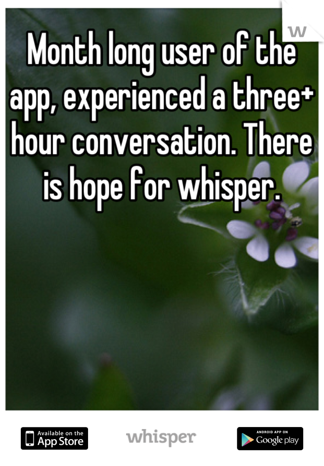 Month long user of the app, experienced a three+ hour conversation. There is hope for whisper.