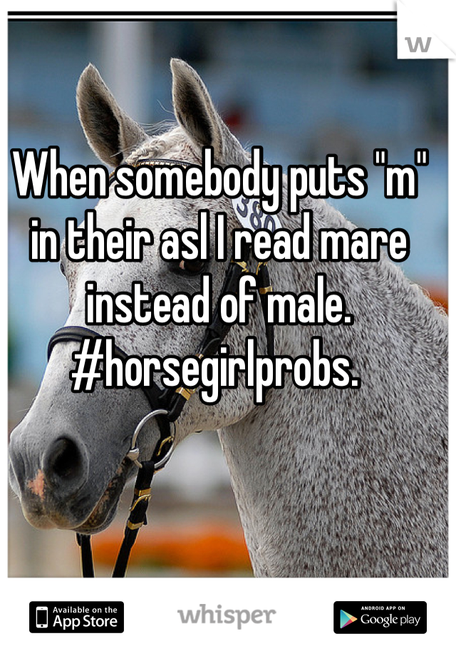 When somebody puts "m" in their asl I read mare instead of male. #horsegirlprobs. 