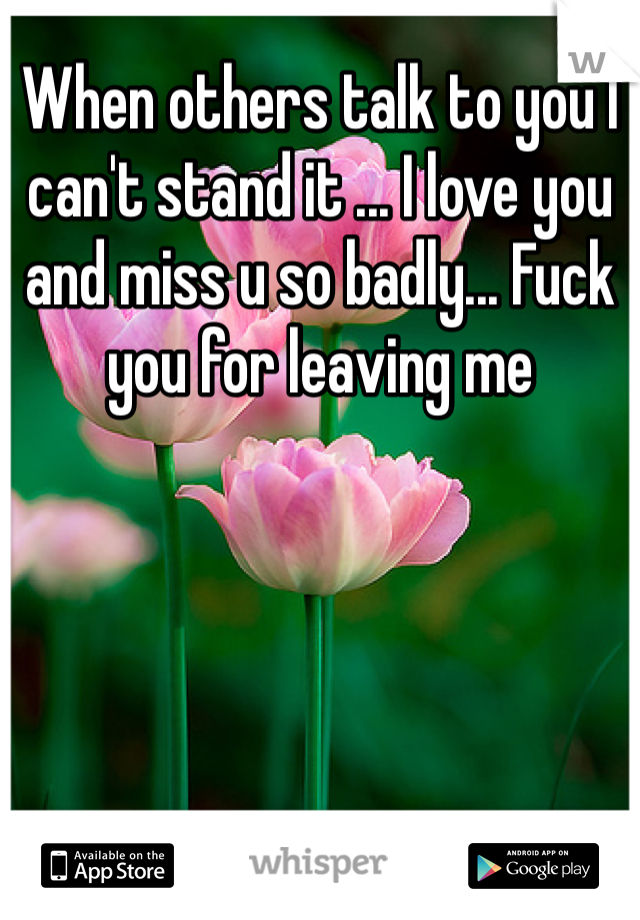 When others talk to you I can't stand it ... I love you and miss u so badly... Fuck you for leaving me 