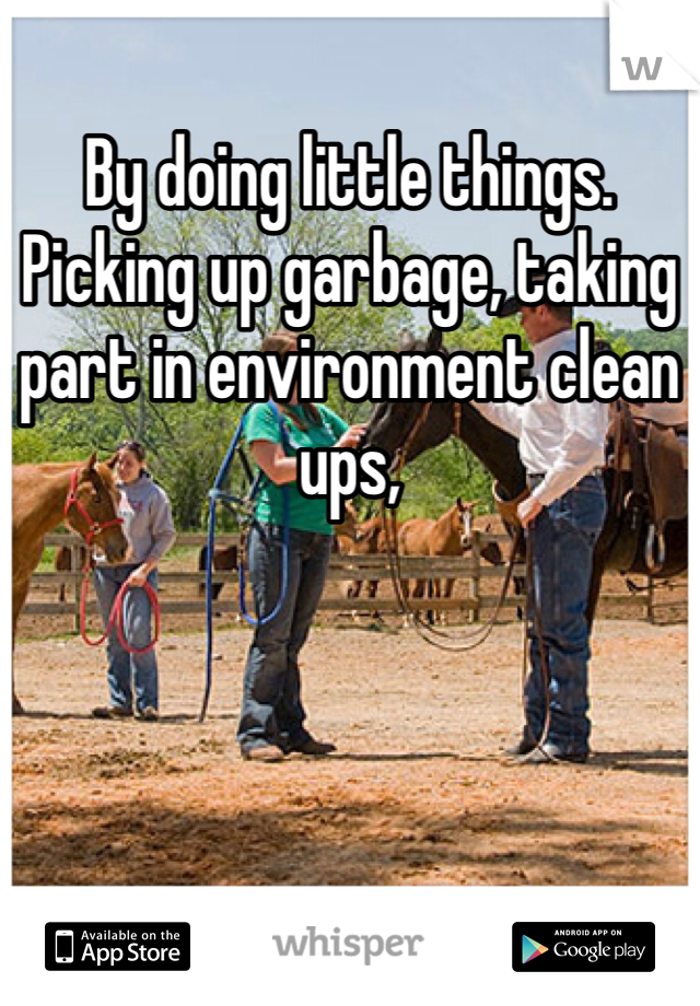 By doing little things. Picking up garbage, taking part in environment clean ups, 
