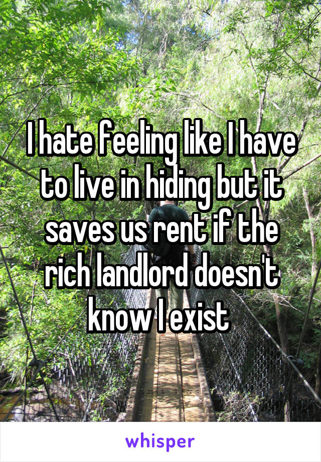 I hate feeling like I have to live in hiding but it saves us rent if the rich landlord doesn't know I exist 