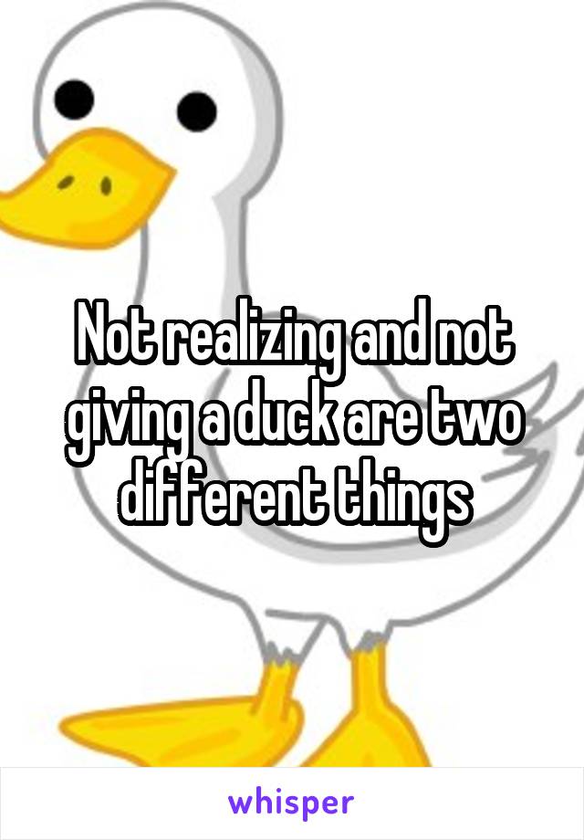 Not realizing and not giving a duck are two different things