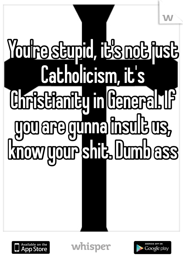 You're stupid, it's not just Catholicism, it's Christianity in General. If you are gunna insult us, know your shit. Dumb ass
