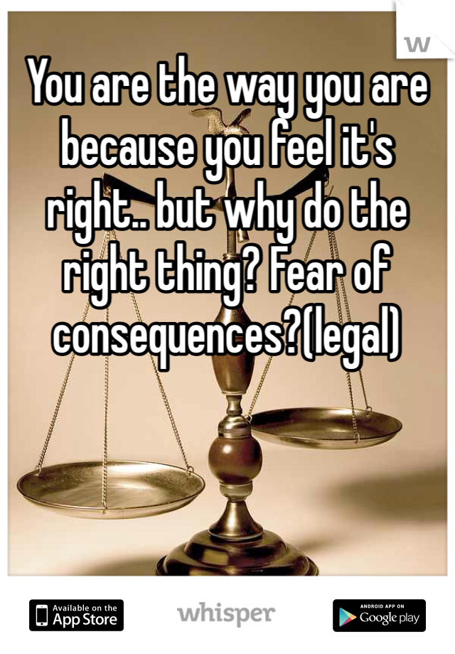 You are the way you are because you feel it's right.. but why do the right thing? Fear of consequences?(legal)
